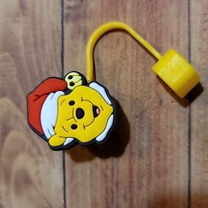 Bear in Santa Hat Straw Topper Silicone 10mm / 0.4 in Cap Accessory